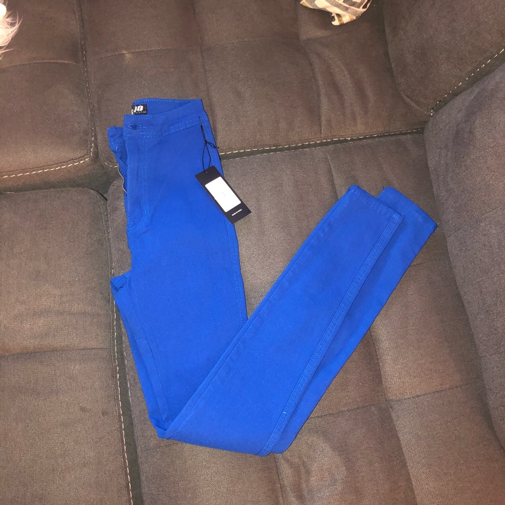High waist blue pants